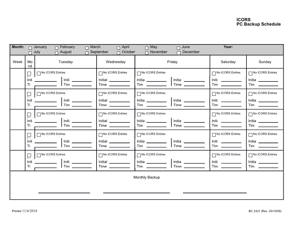 ICORS PC Backup Schedule