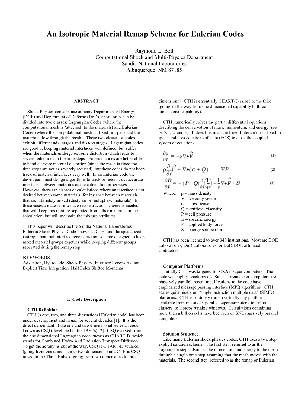 An Isotropic Material Remap Scheme for Eulerian Codes