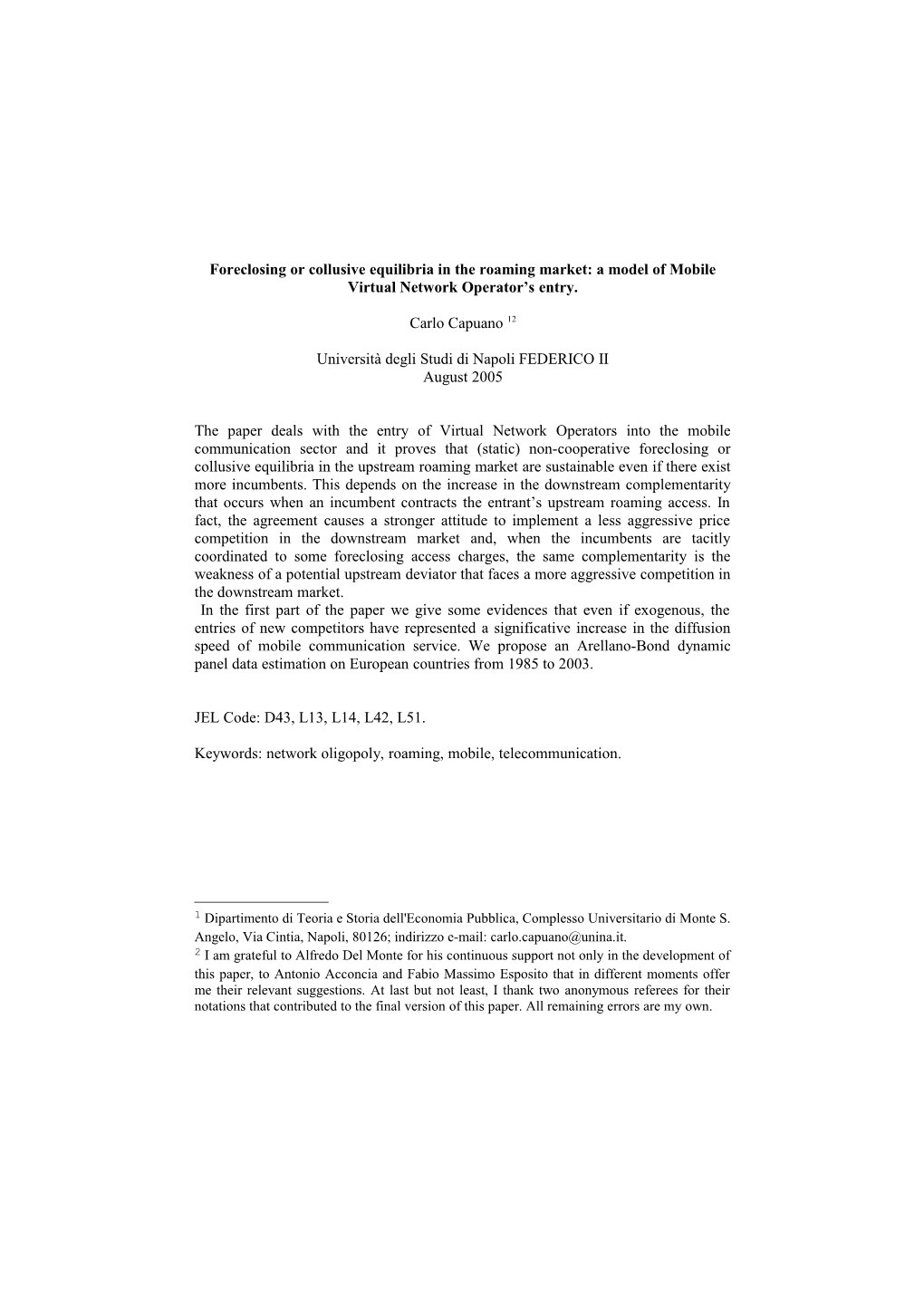 A Model of Mobile Virtual Network Operator S Entry