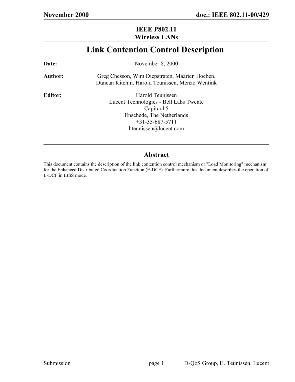 Link Contention Control Description
