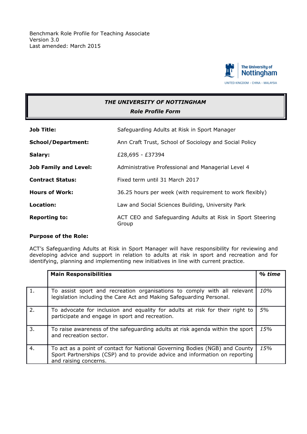 Job Title:Safeguarding Adults at Risk in Sport Manager