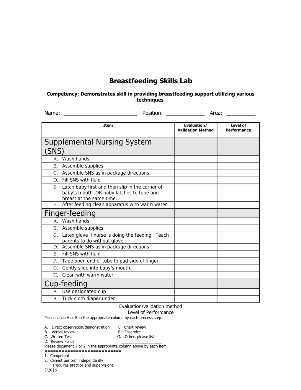 Competency: Demonstrates Skill in Providingbreastfeeding Support Utilizing Various Techniques
