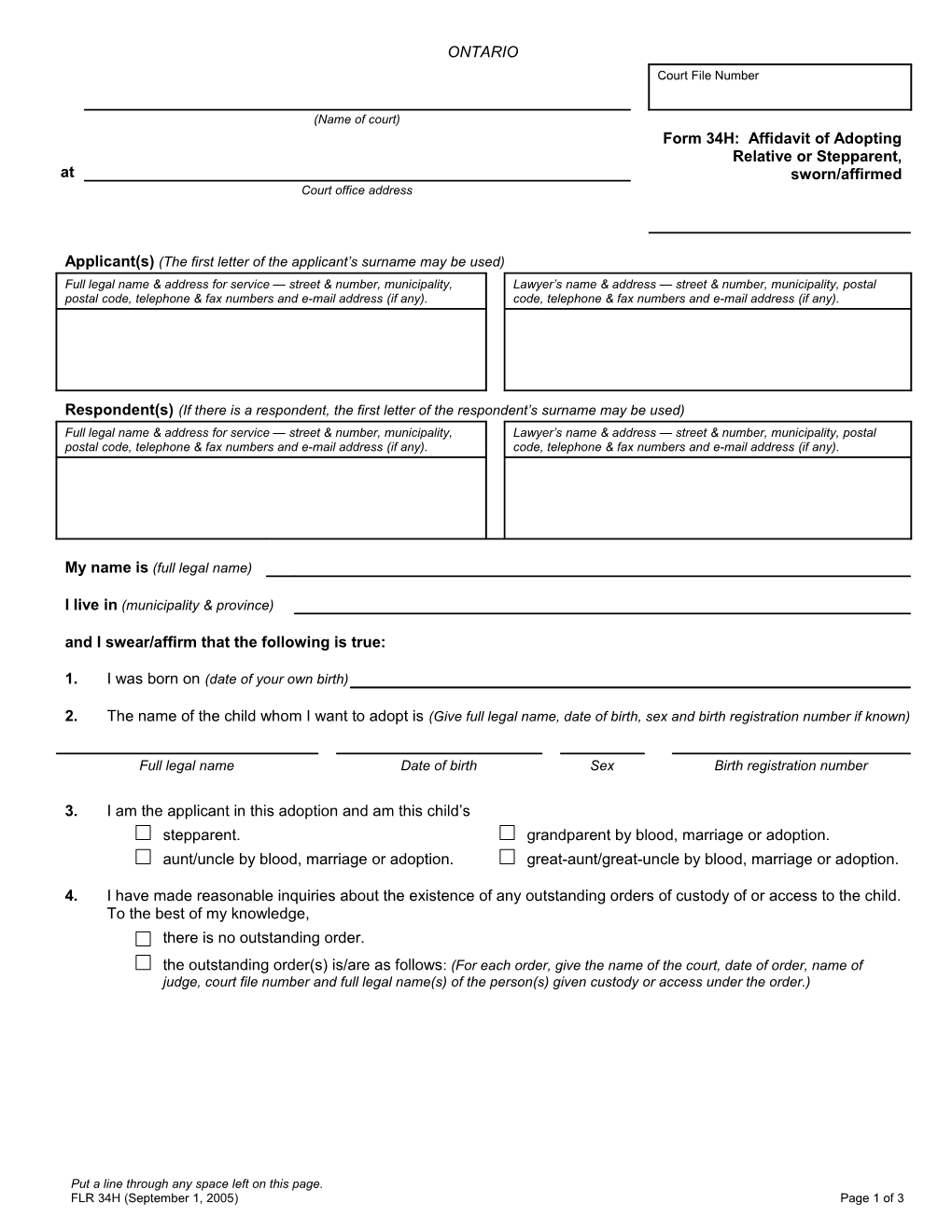 Form 34H Affidavit of Adopting Relative Or Stepparent