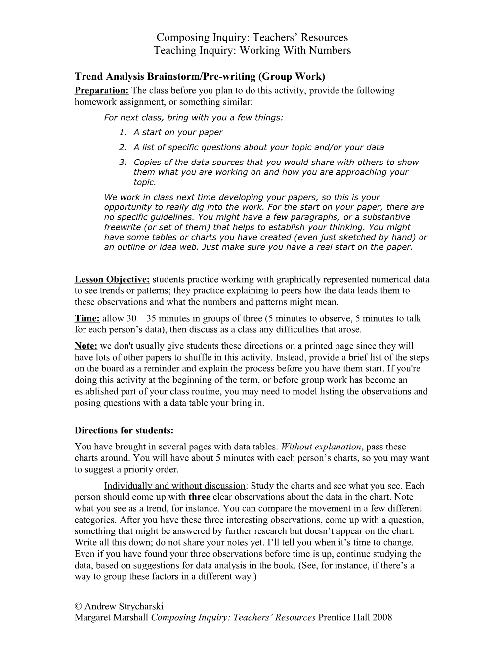 Introducing Data Analysis: NEA Report Review (Group Work)