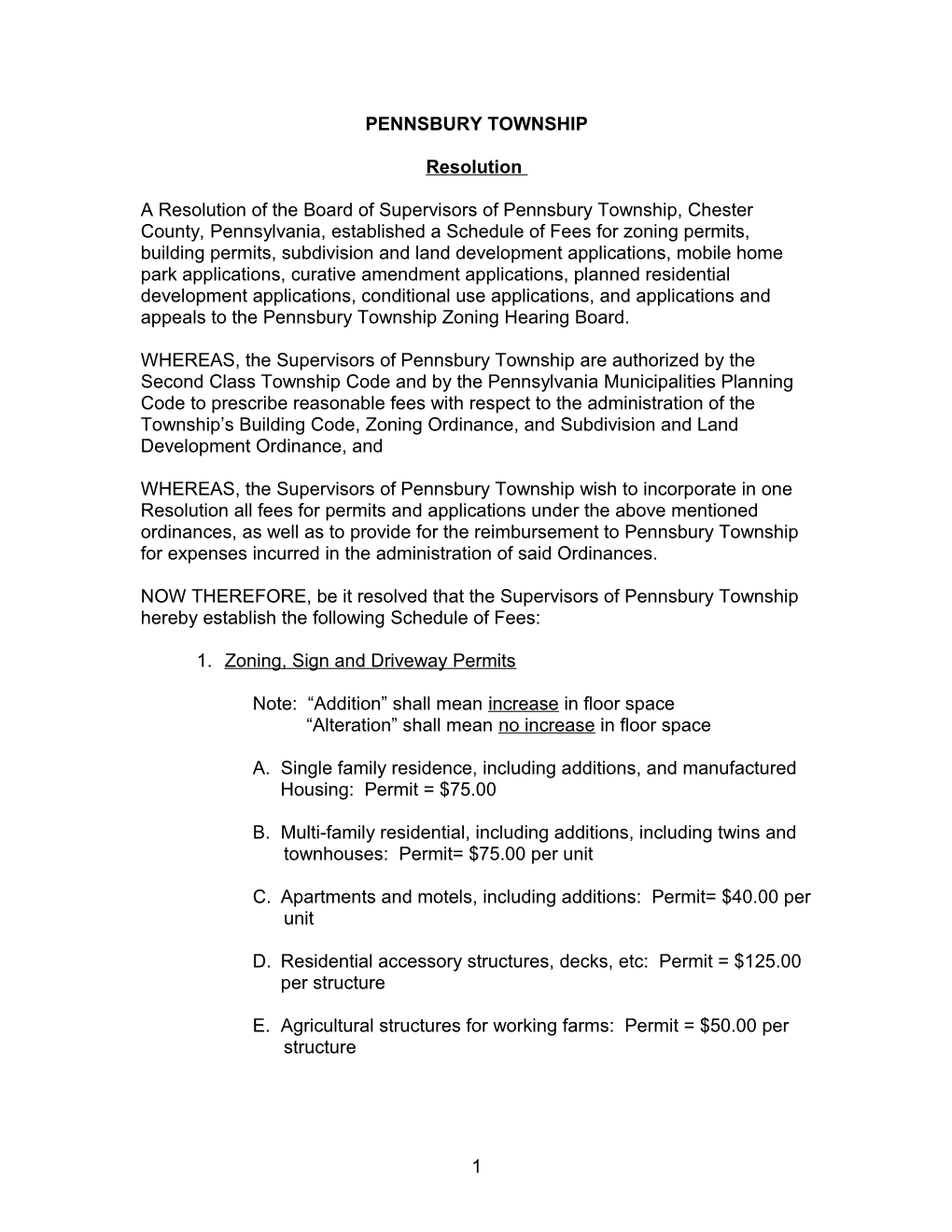 A Resolution of the Board of Supervisors of Pennsbury Township, Chester County, Pennsylvania