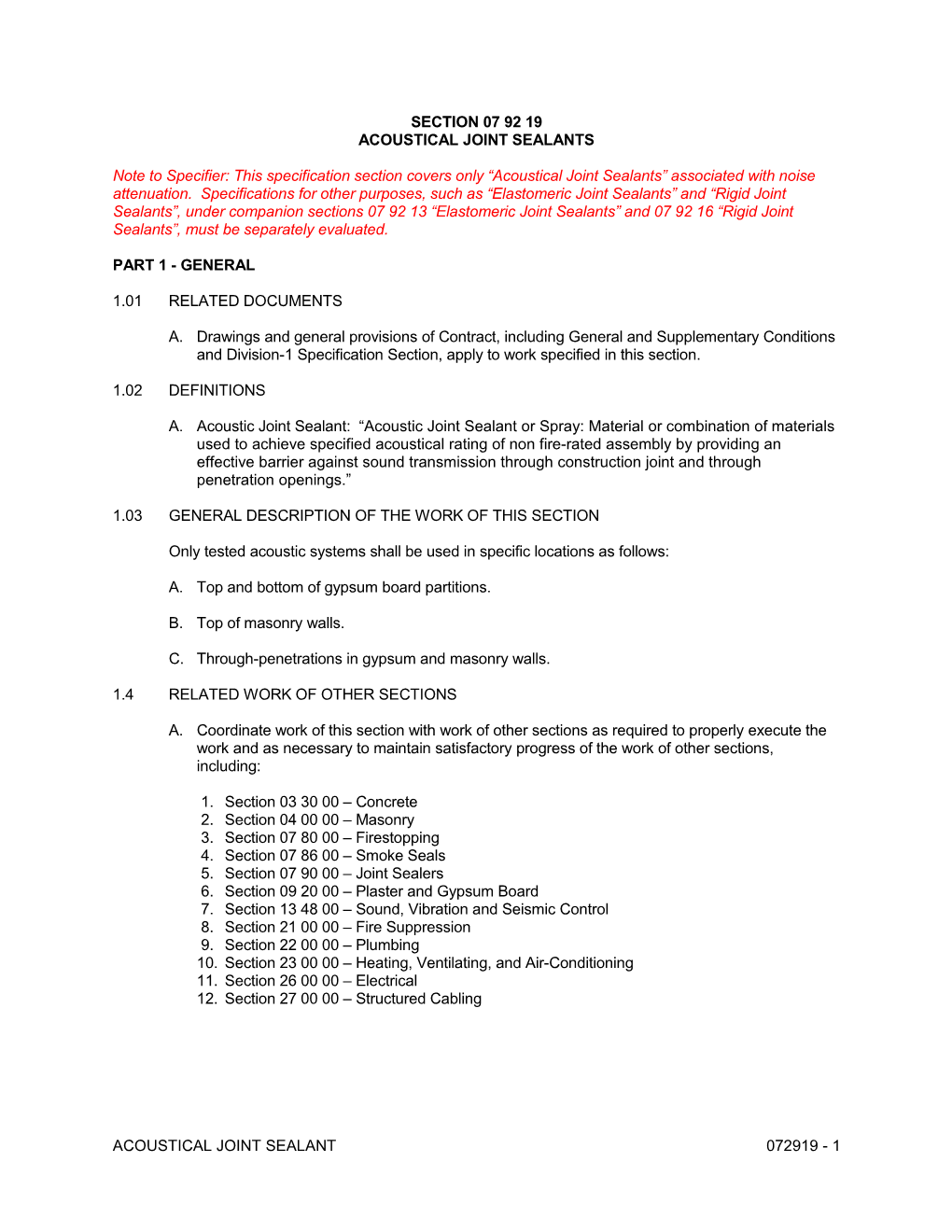 Acoustical Joint Sealants