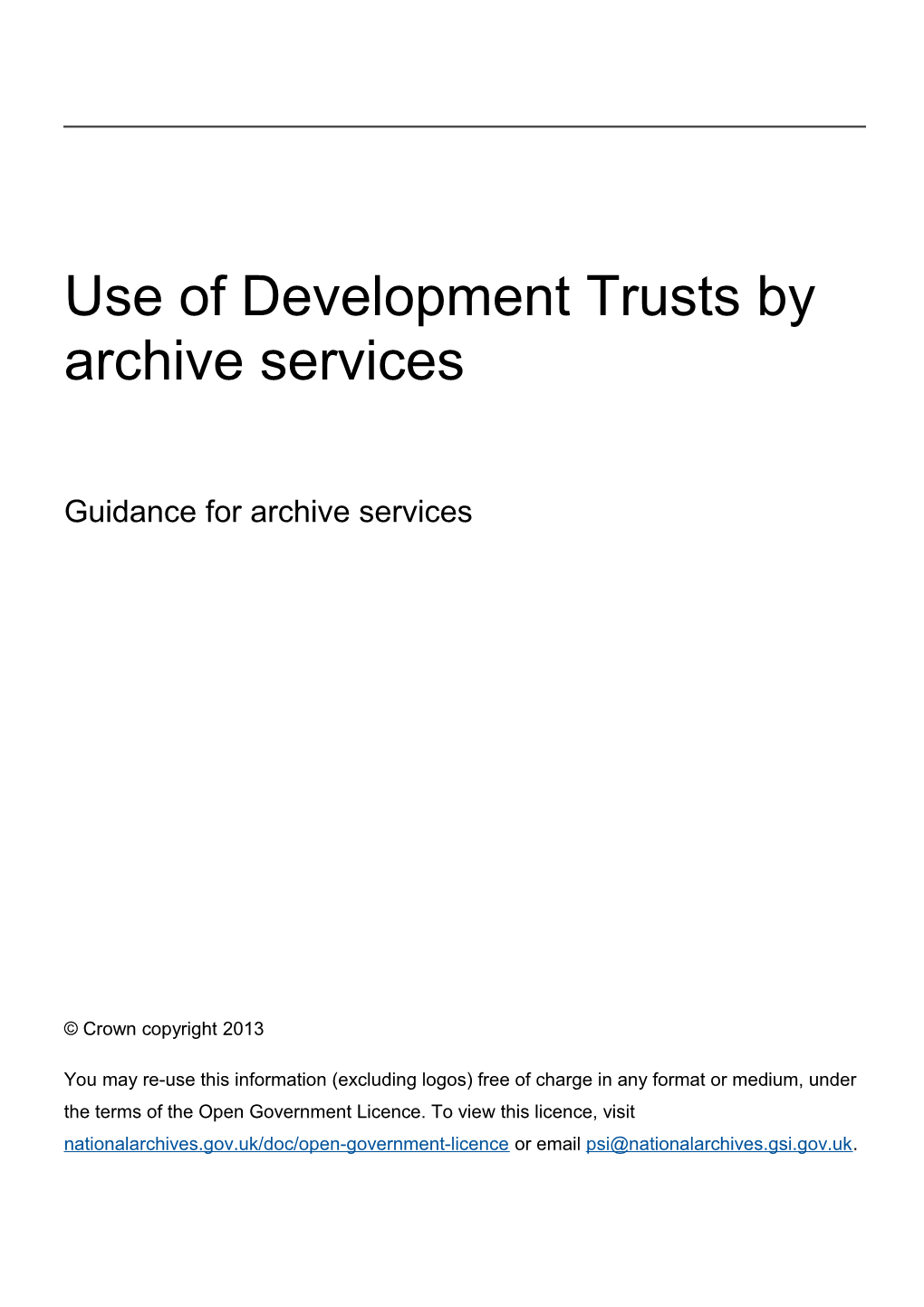 Use of Development Trusts by Archive Services