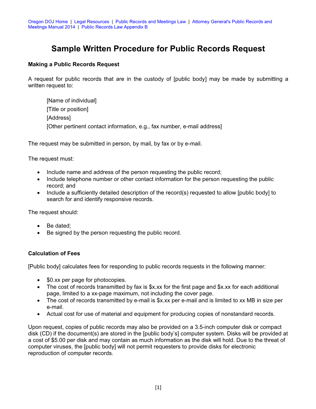 Sample Written Procedure for Public Records Request