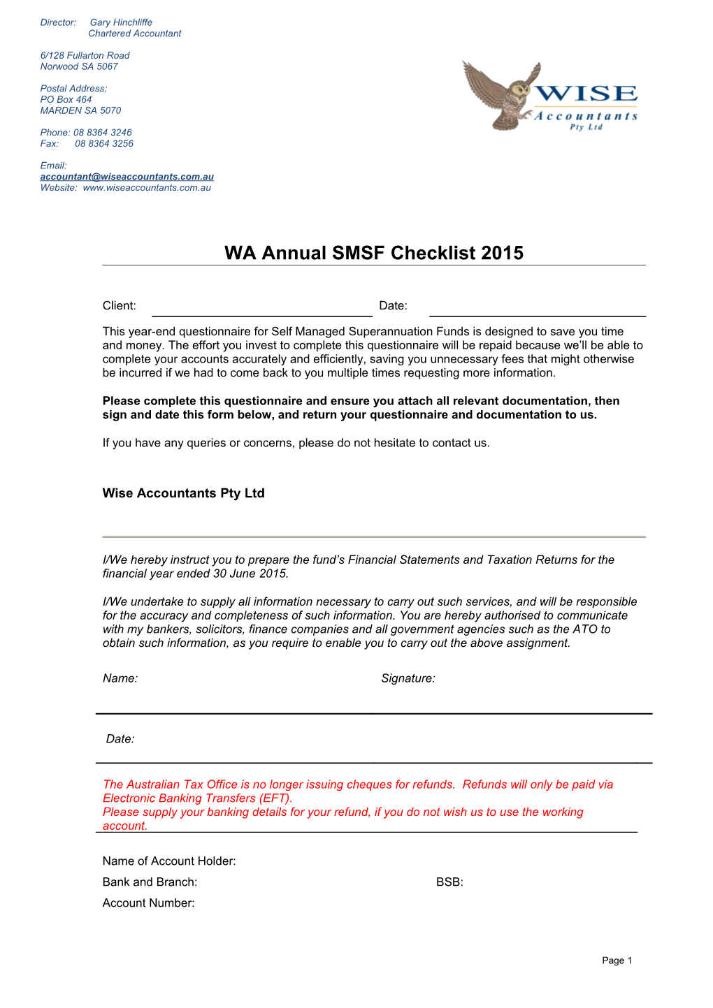 SMSF - Year End Questionnaire 2008