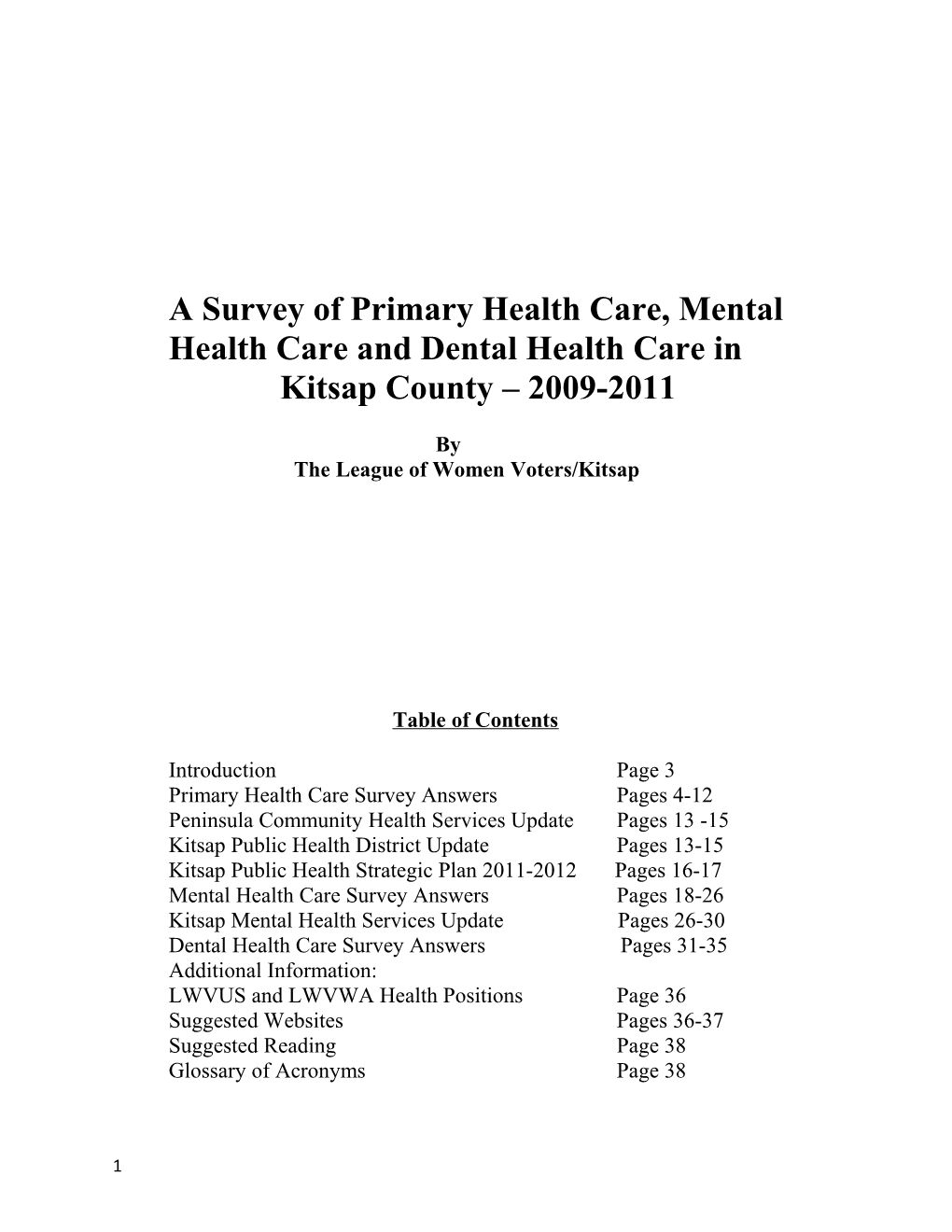 A Survey of Primary Health Care, Mental