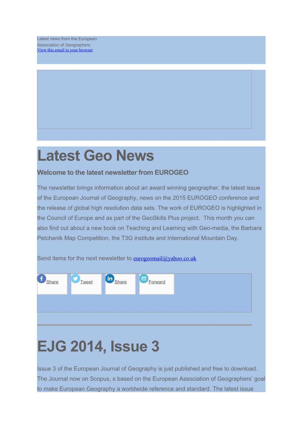 Welcome to the Latest Newsletter from EUROGEO