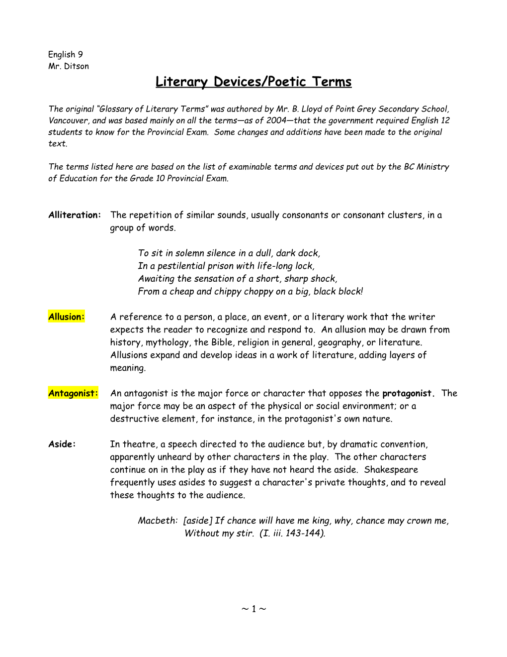 Literary Devices/Poetic Terms