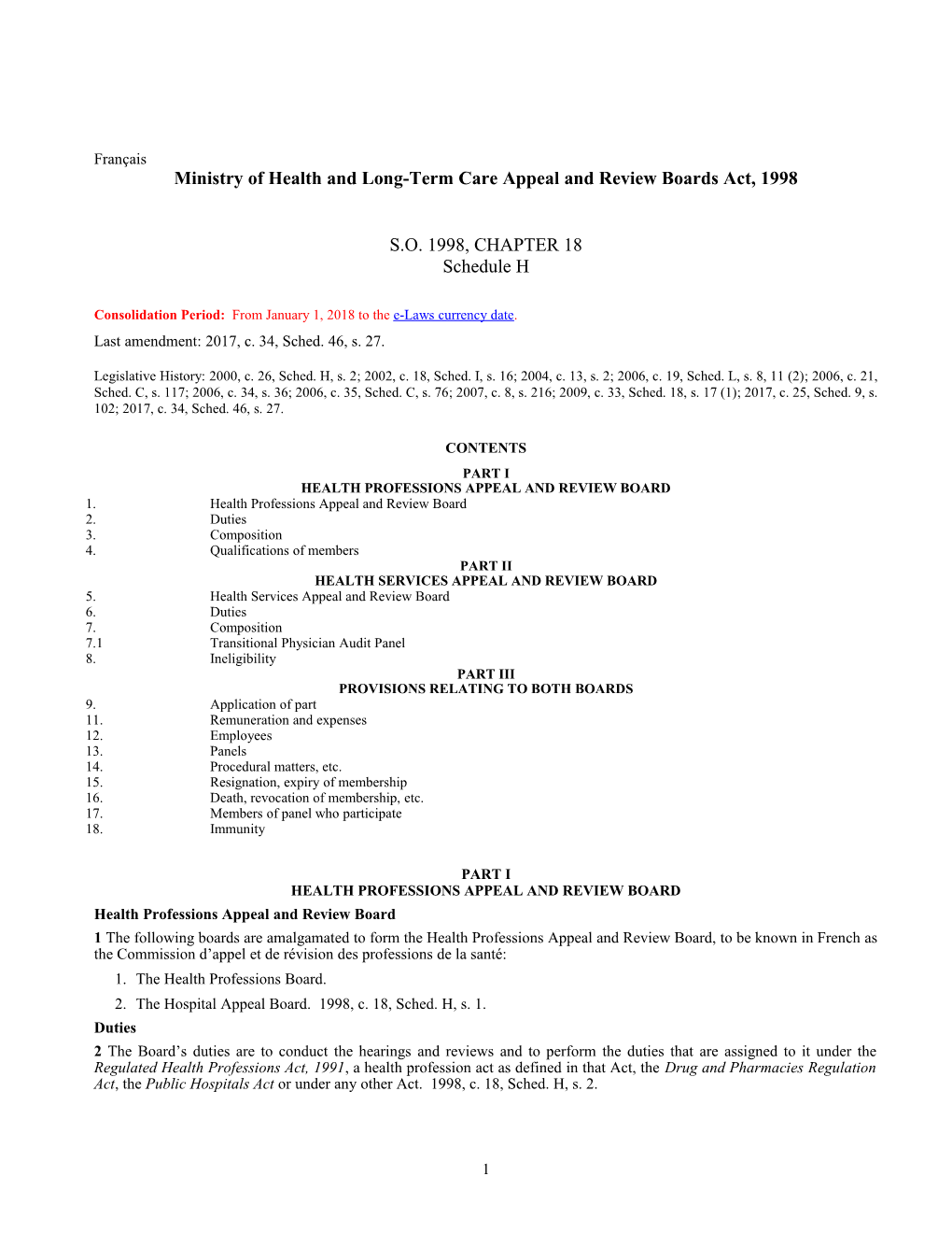 Ministry of Health and Long-Term Care Appeal and Review Boards Act, 1998, S.O. 1998, C