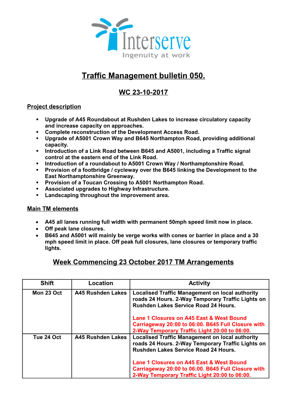 Traffic Management Bulletin 050