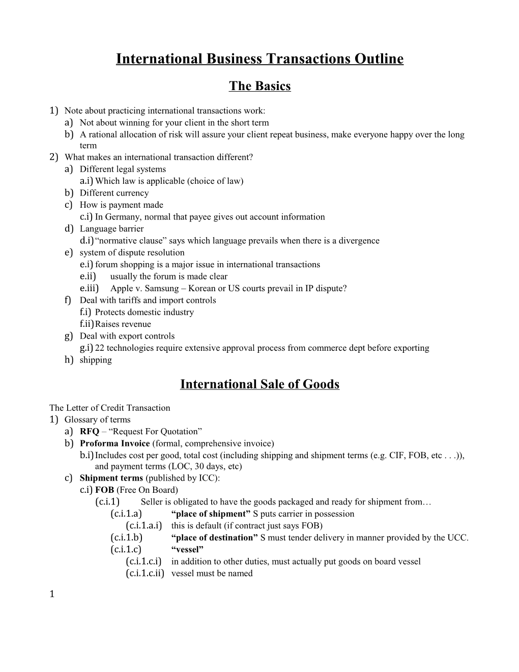 International Business Transactions Outline