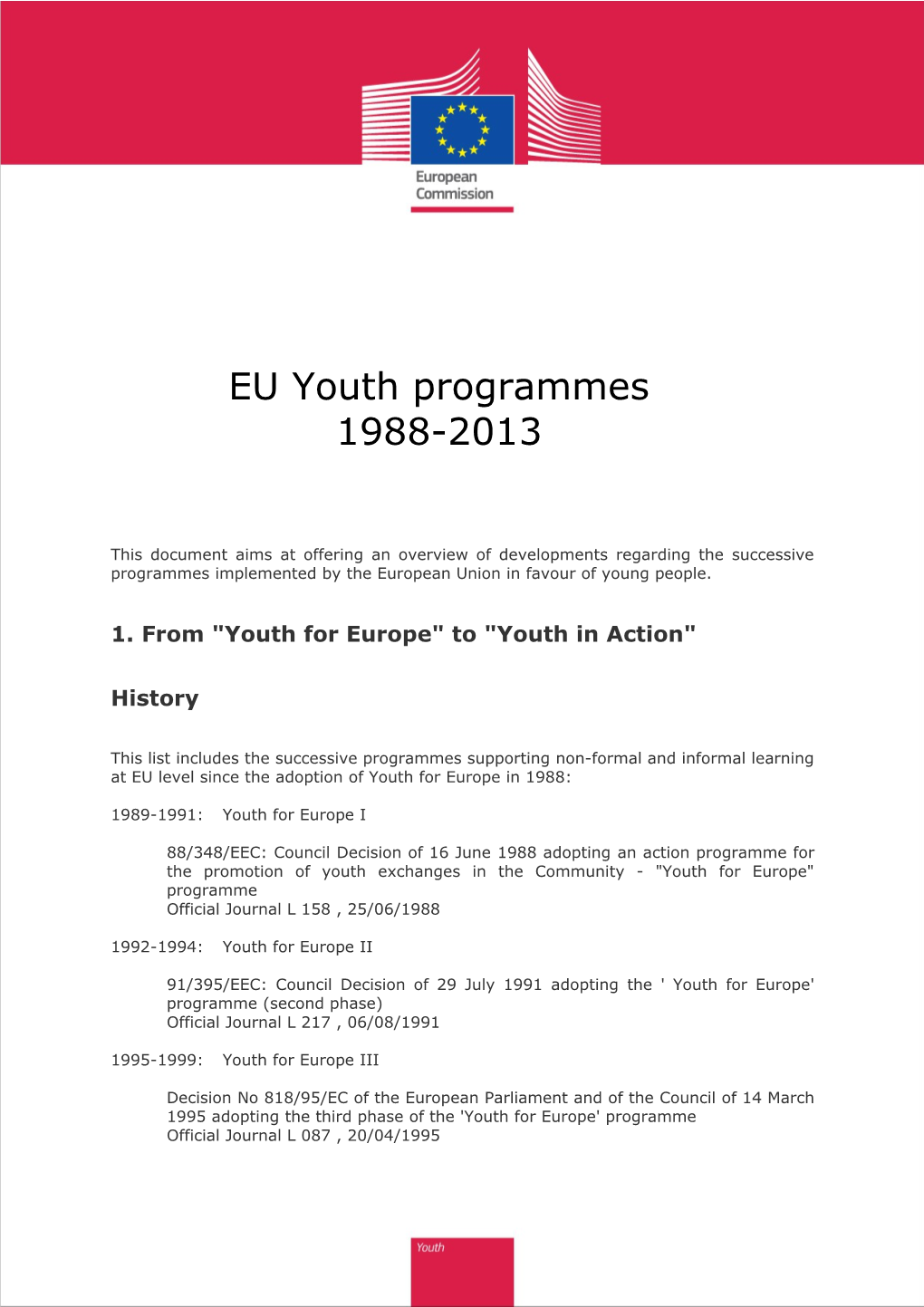 1.From Youth for Europe to Youth in Action