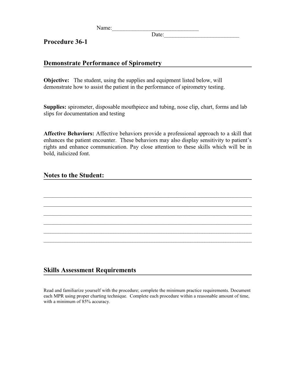 Demonstrate Performance of Spirometry