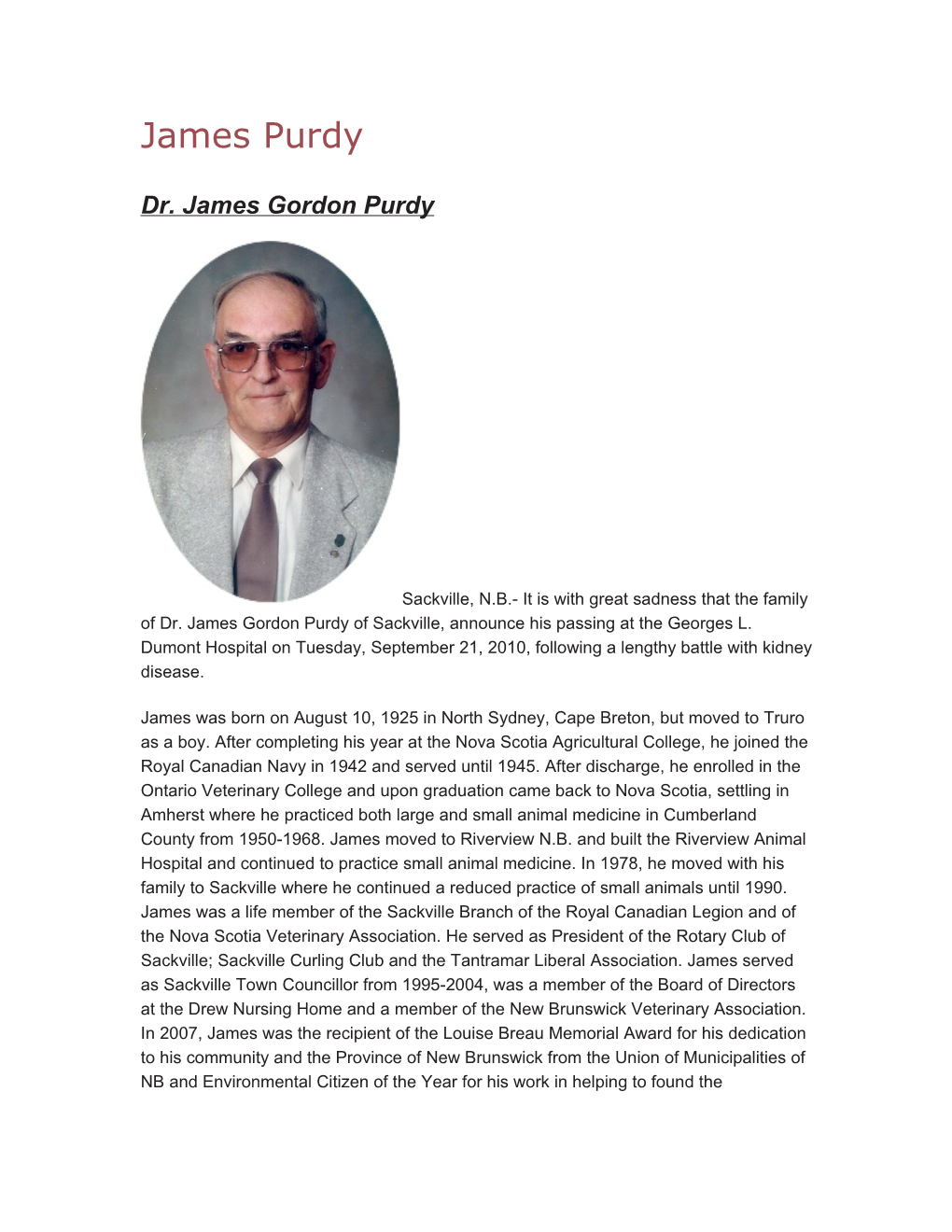 Dr. James Gordon Purdy