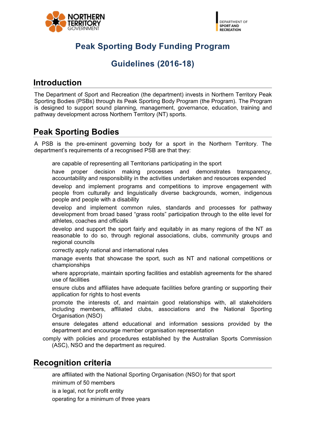 Peak Sporting Body Funding Program