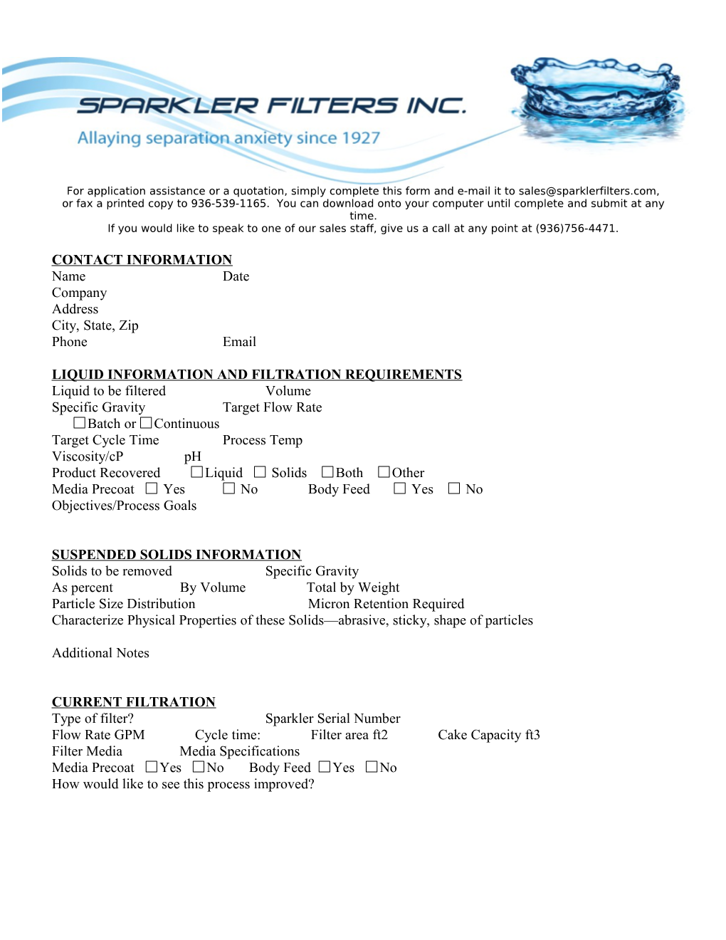 Liquid Information and Filtration Requirements