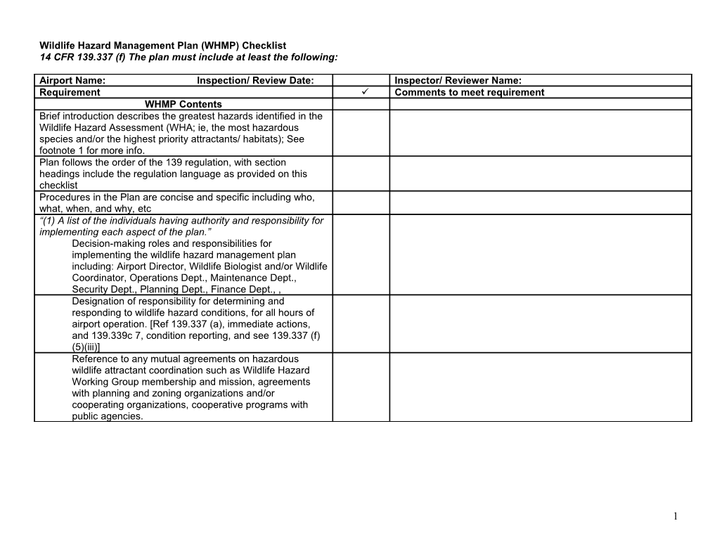 Wildlife Hazard Management Plan (WHMP) Checklist