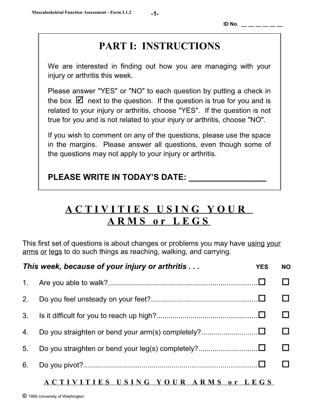 Musculoskeletal Function Assessment - Form L1.2