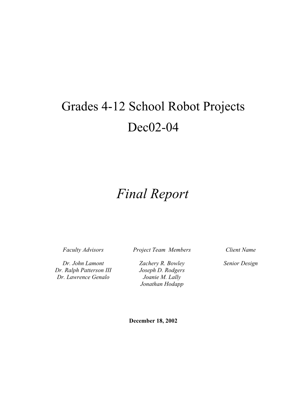 Grades 4-12 School Robot Projects