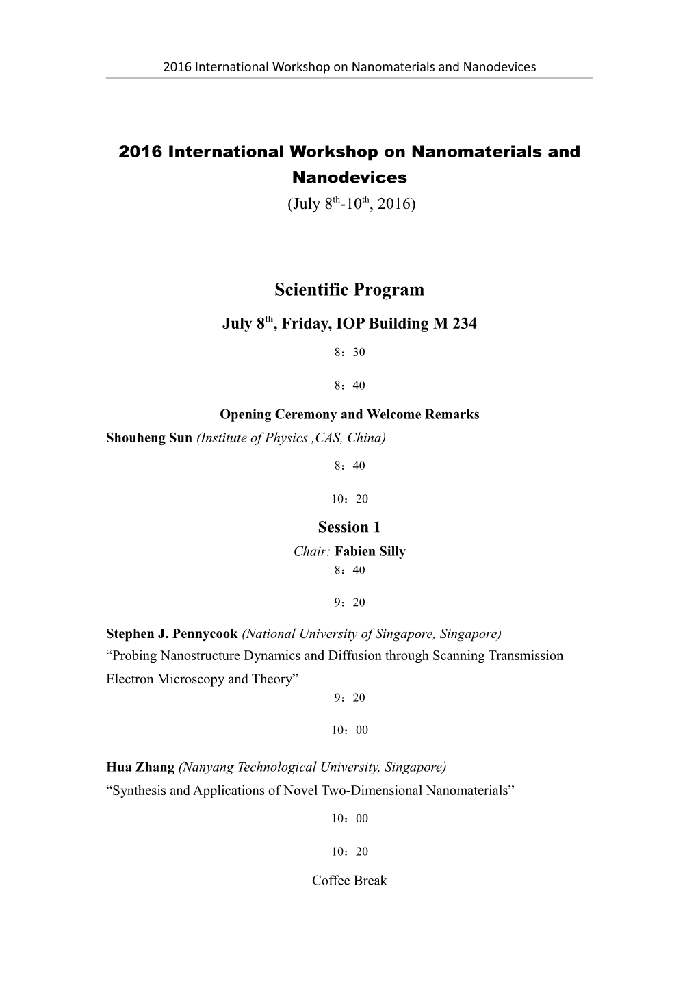 2016 International Workshop on Nanomaterials and Nanodevices