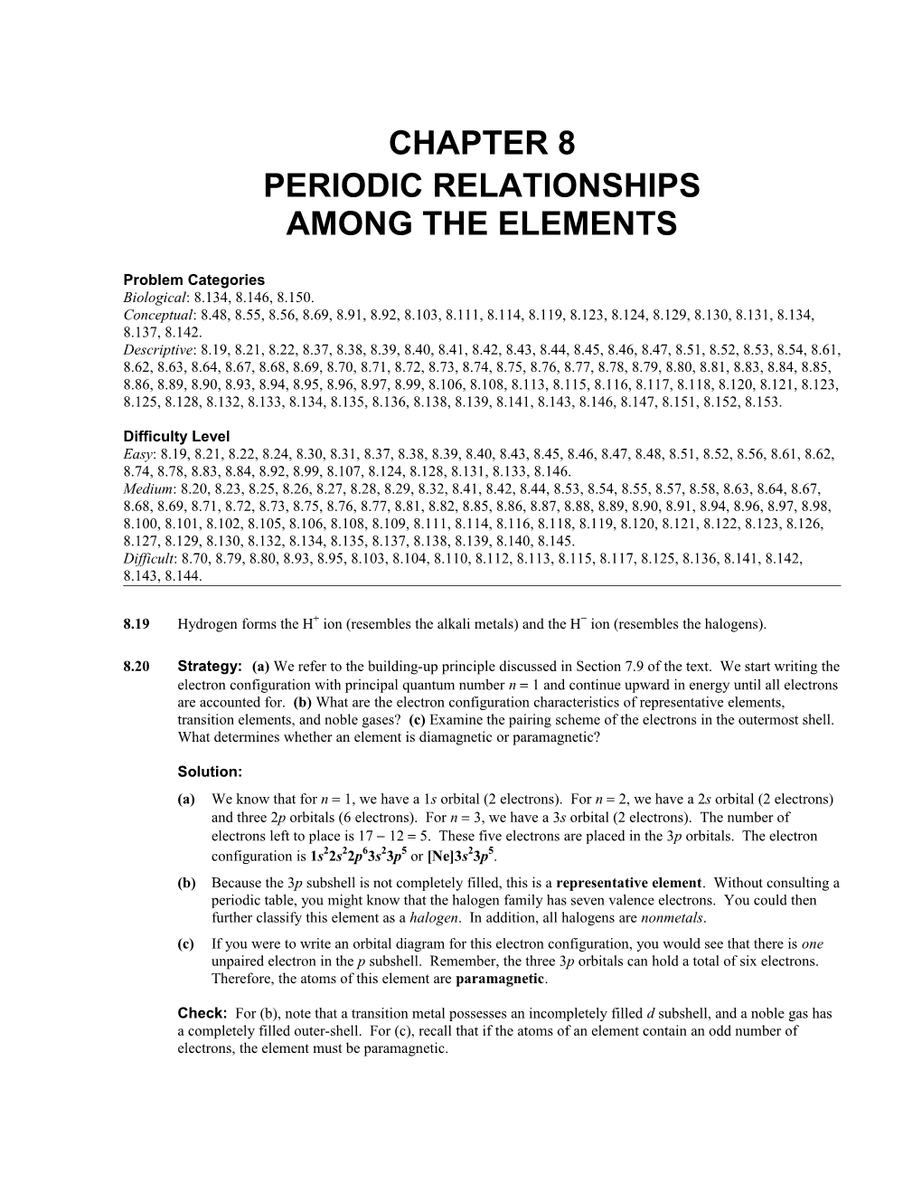 Chapter 8: Periodic Relationships Among the Elements