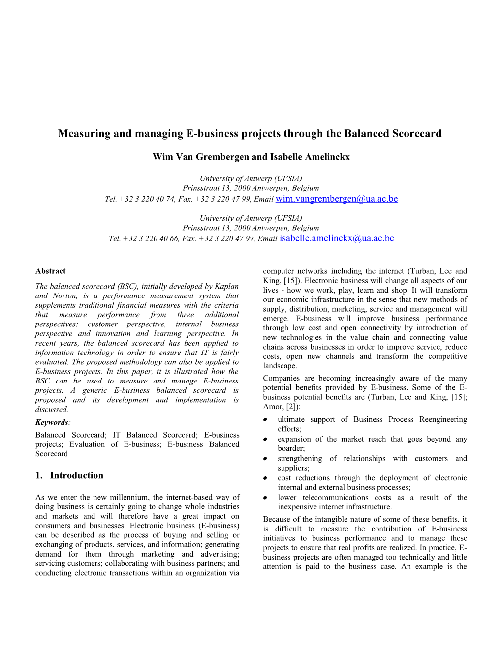 Measuring and Managing E-Business Projects Through the Balanced Scorecard