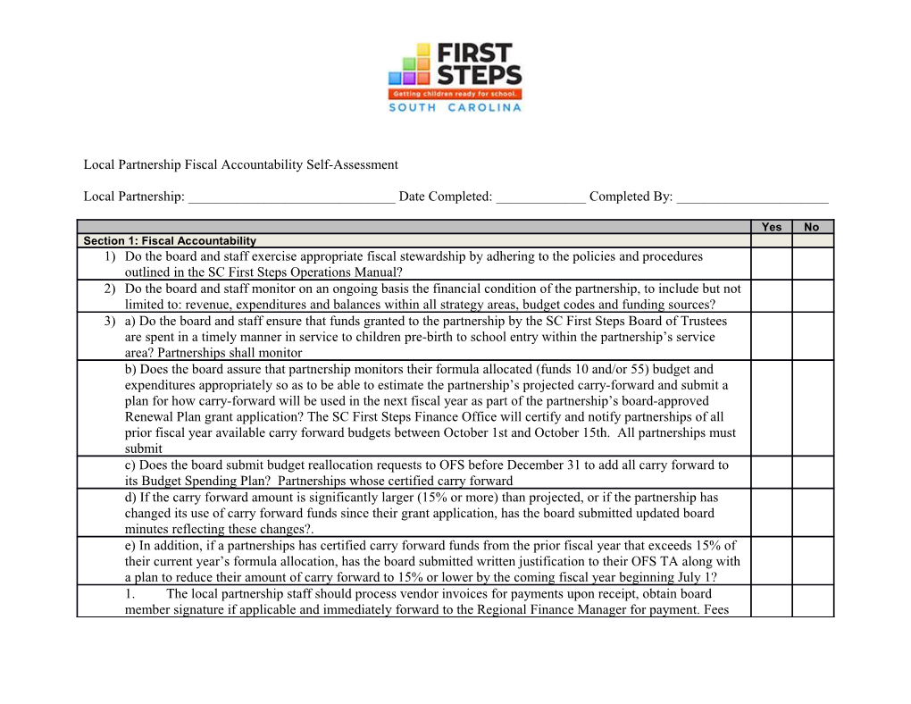 Local Partnership Fiscal Accountability Self-Assessment