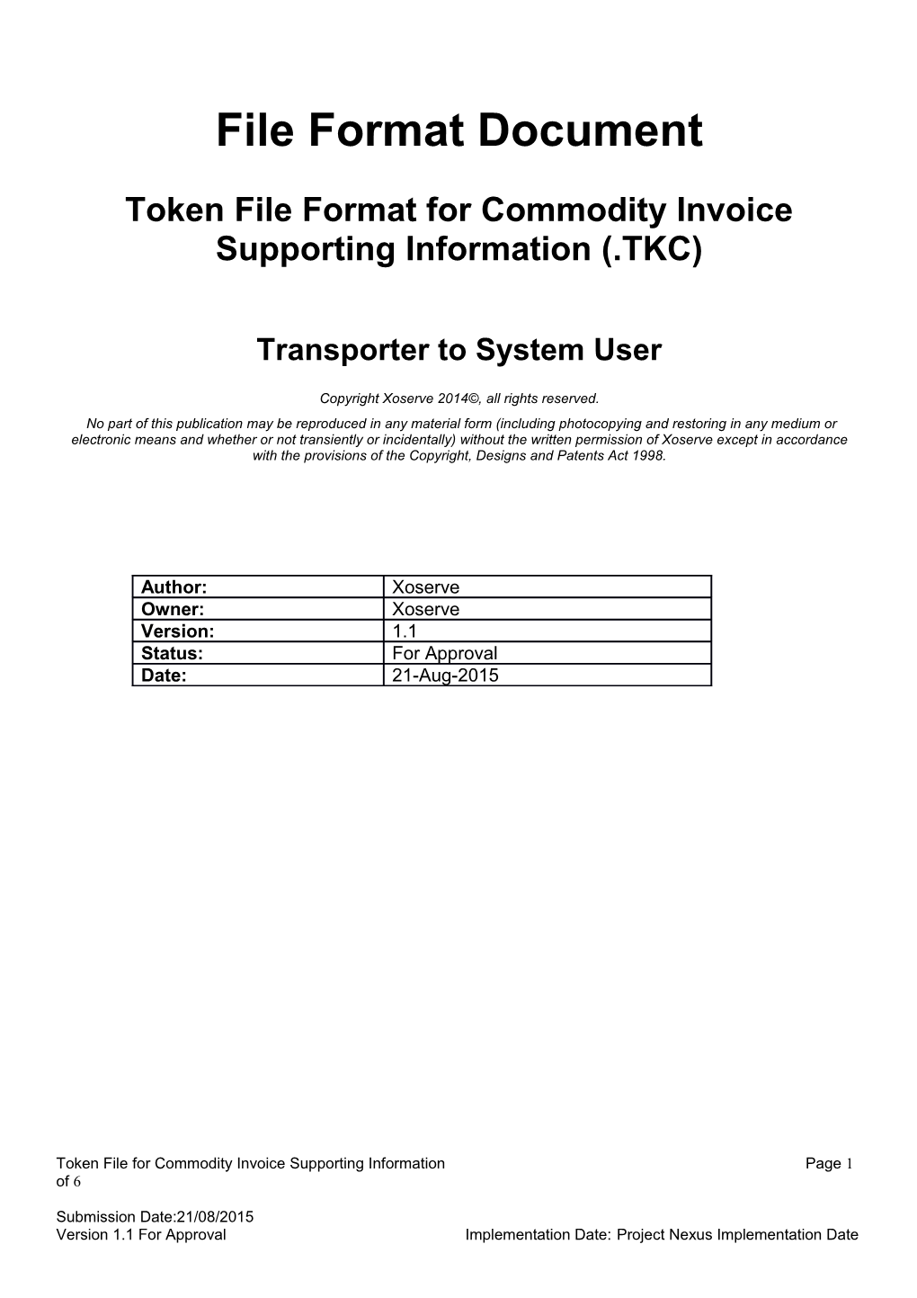 Token File Format for Commodity Invoice Supporting Information (.TKC)
