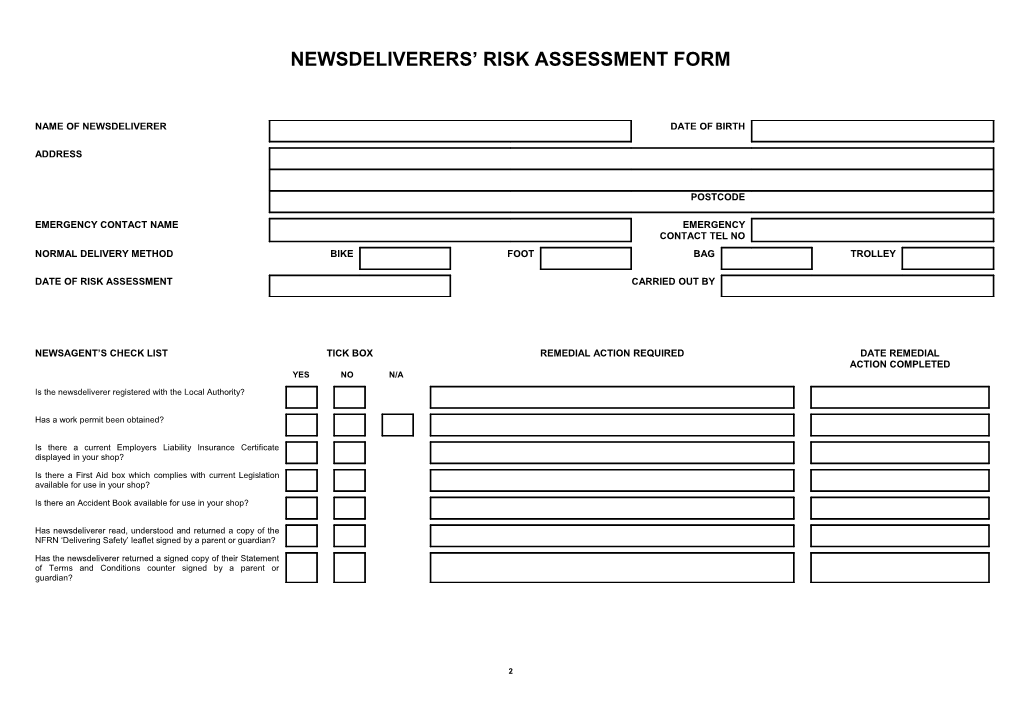 Newsdeliverers Risk Assessment