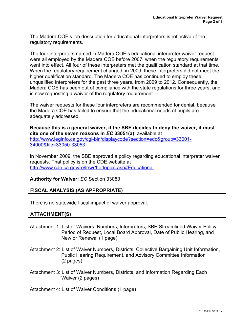 November 2012 Waiver Item W-15 - Meeting Agendas (CA State Board of Education)