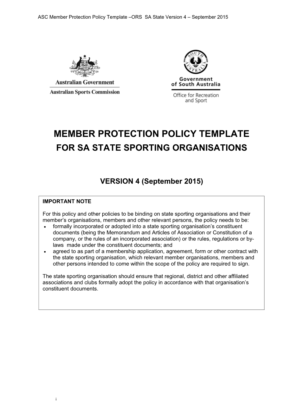 Member Protection Policy Template