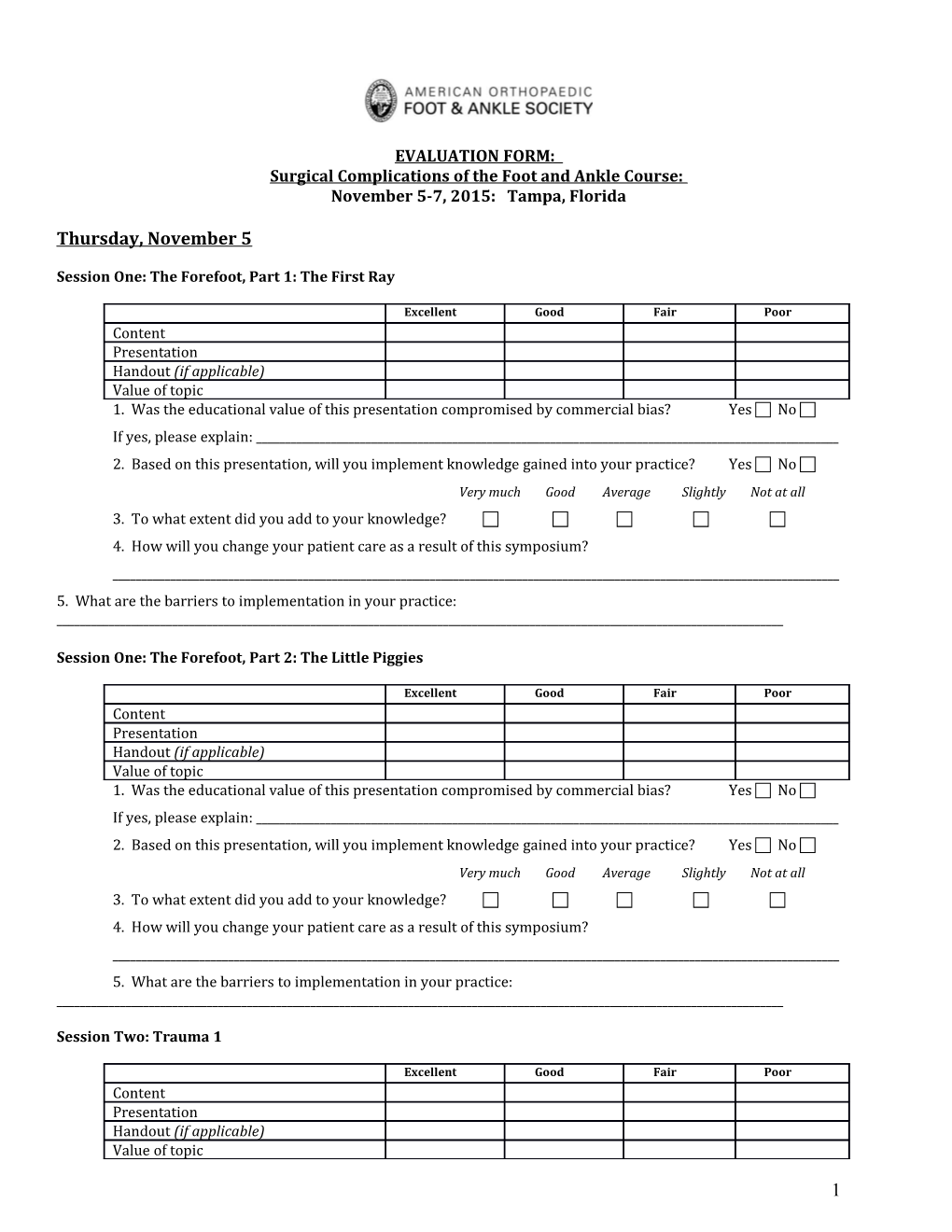 2015 Surgical Complications Evaluation Form