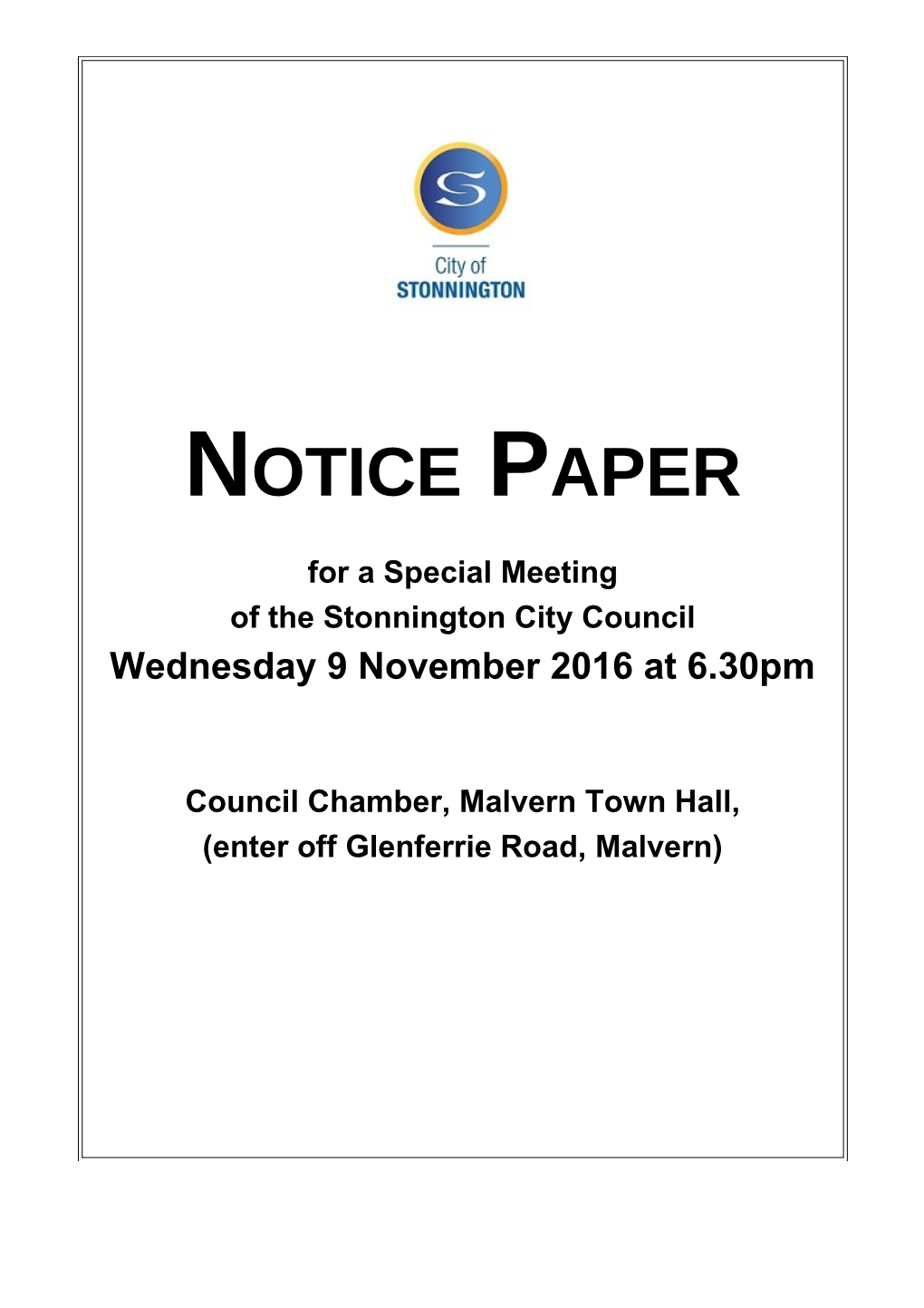 Agenda of Council Meeting - 9 November 2016