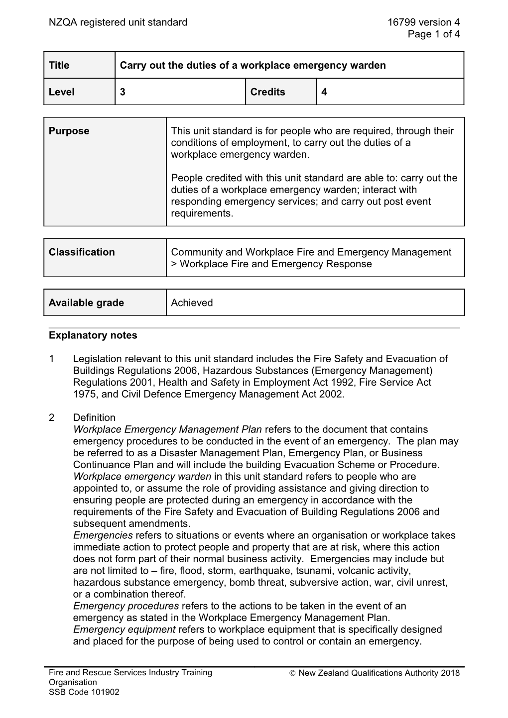 16799 Carry out the Duties of a Workplace Emergency Warden