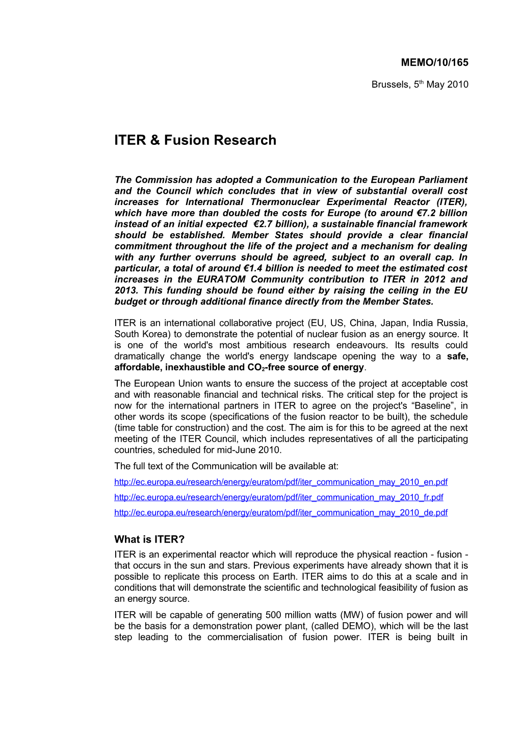 ITER & Fusion Research