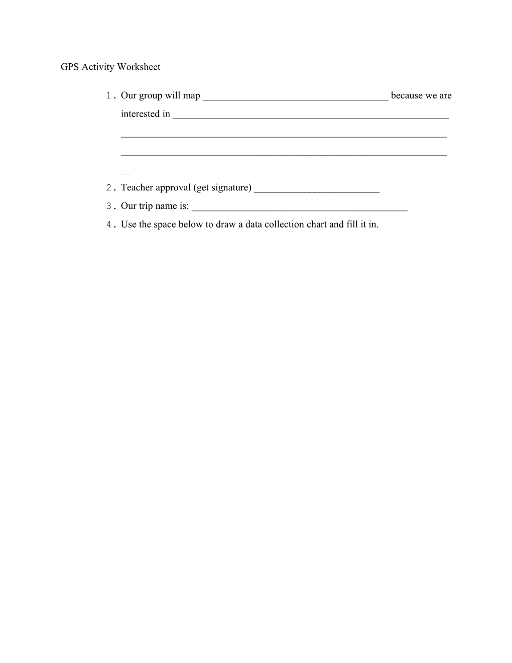 GPS Activity Worksheet