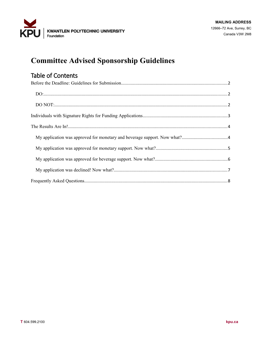 Committee Advised Sponsorship Guidelines