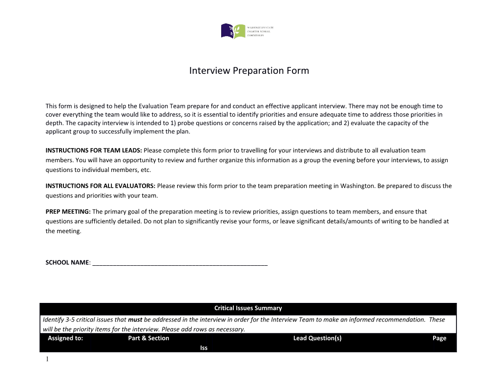 Interview Preparation Form