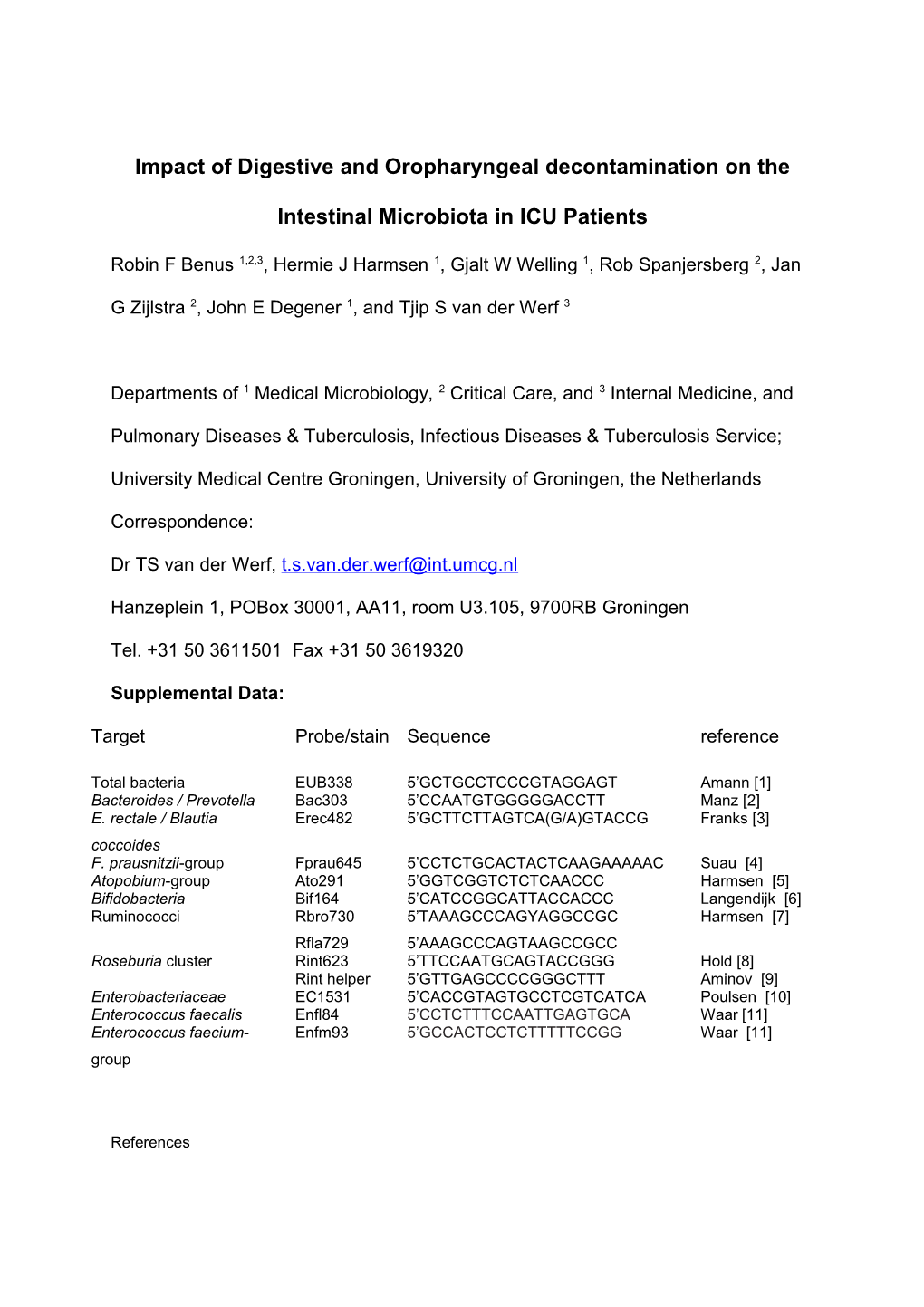 Impact of Digestive and Oropharyngeal Decontamination on the Intestinal Microbiota in ICU