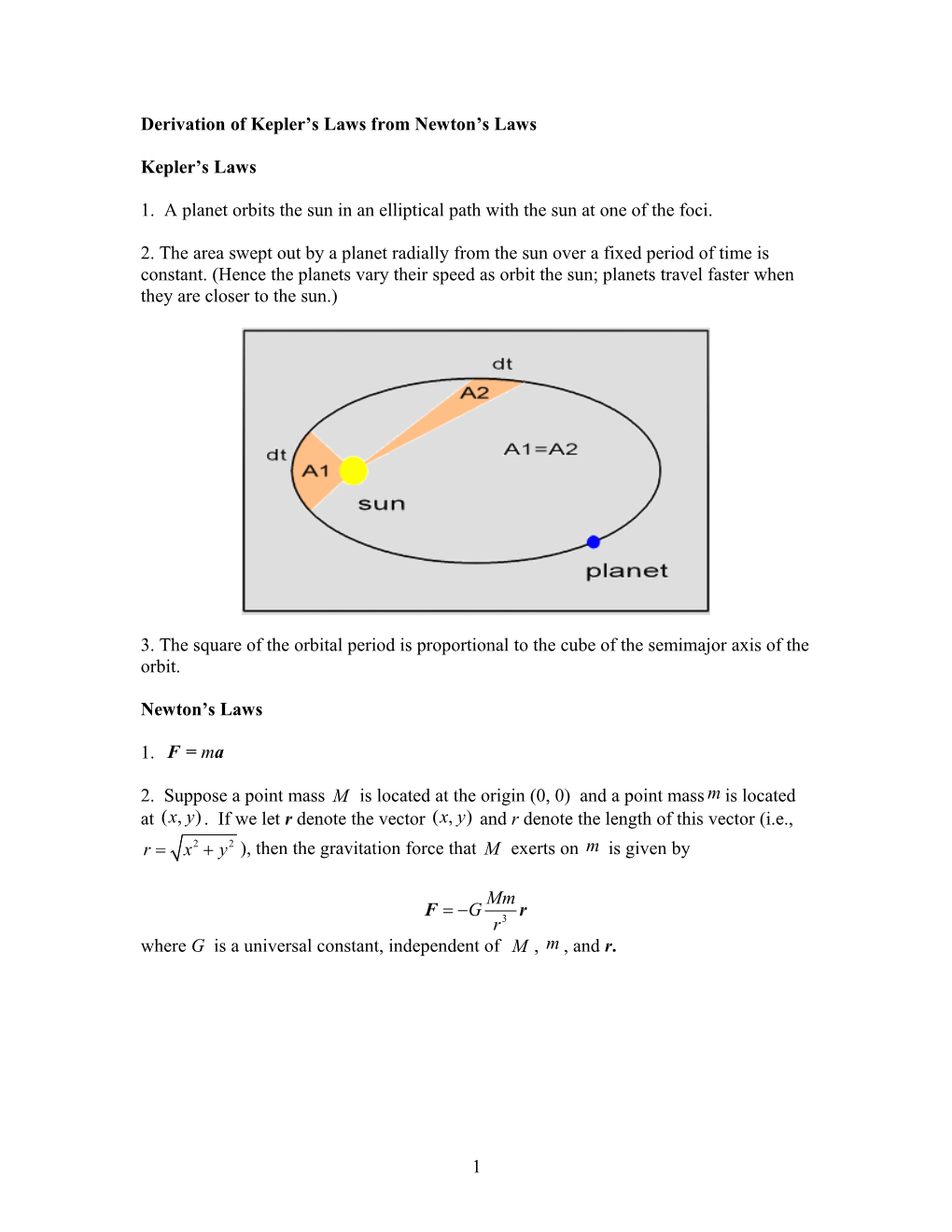 Derivation of Kepler S Laws from Newton S Laws