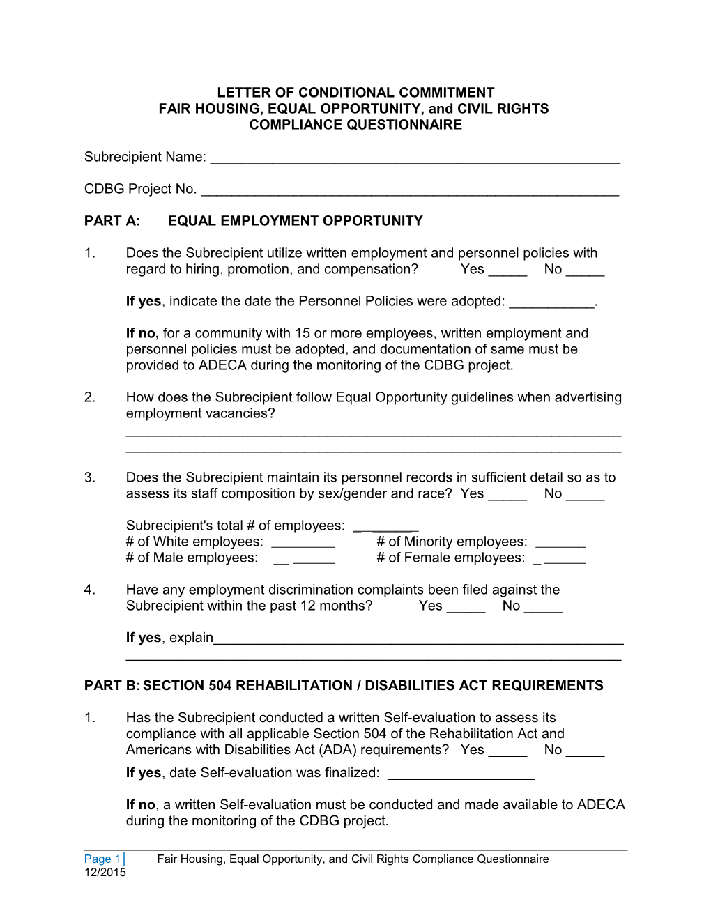 14 2008 Civil Rights Compliance Questionnaire