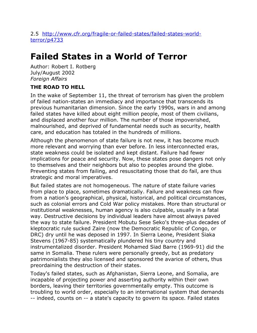 Failed States in a World of Terror