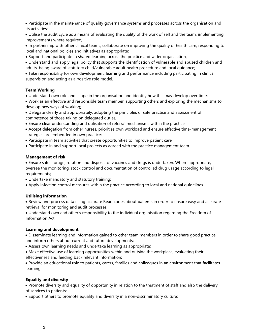 Job Description for the Post of Practice Nurse - Band 5 Or 6 (Equivalent)
