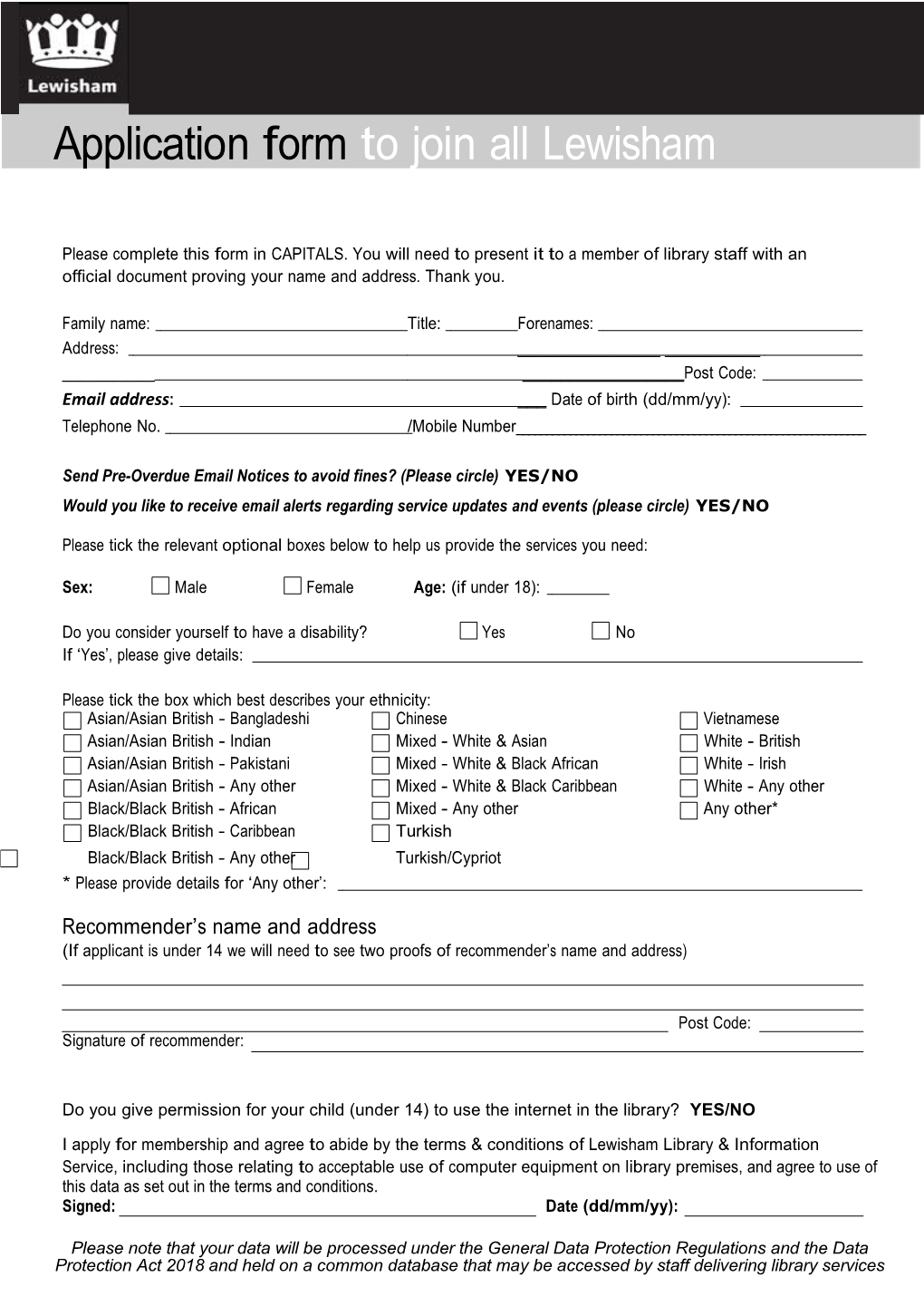 Library Membership Form