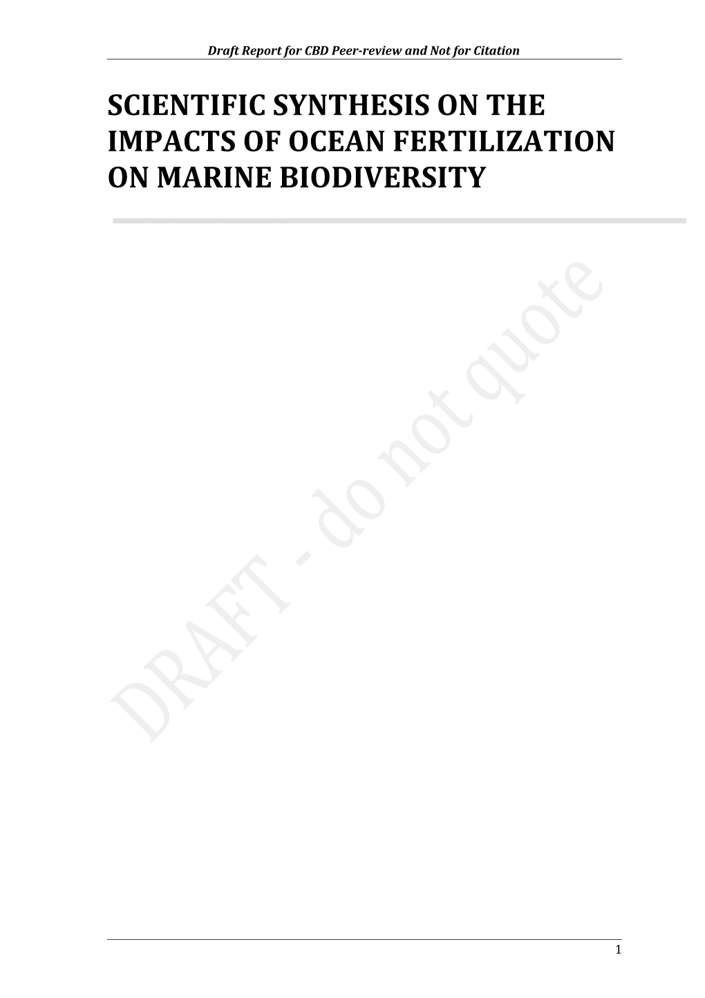 Scientific Synthesis on the Impacts of Ocean Fertilization on Marine Biodiversity