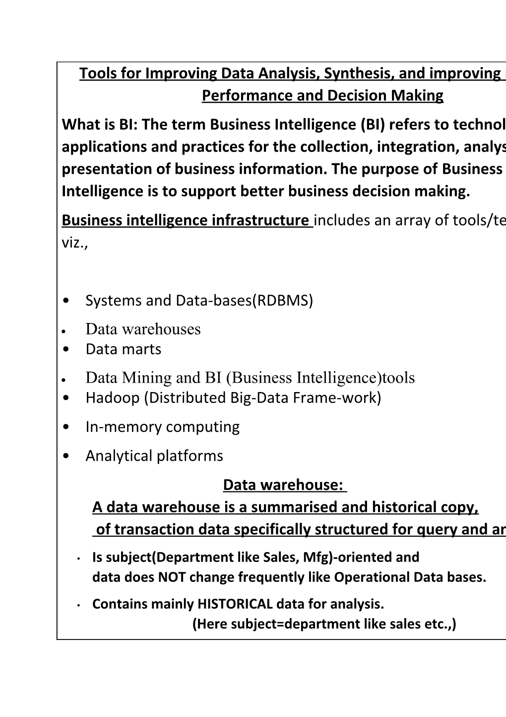 Data Mining and BI (Business Intelligence)Tools